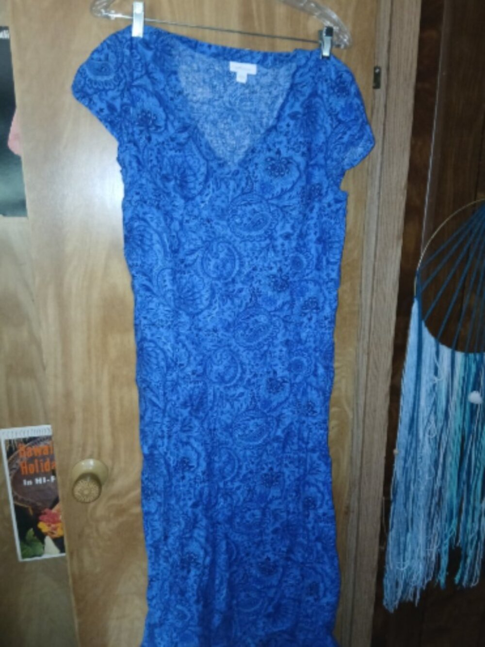 J.Jill Love Linen Blue Paisley V-Neck Midi Maxi Dress Size Small